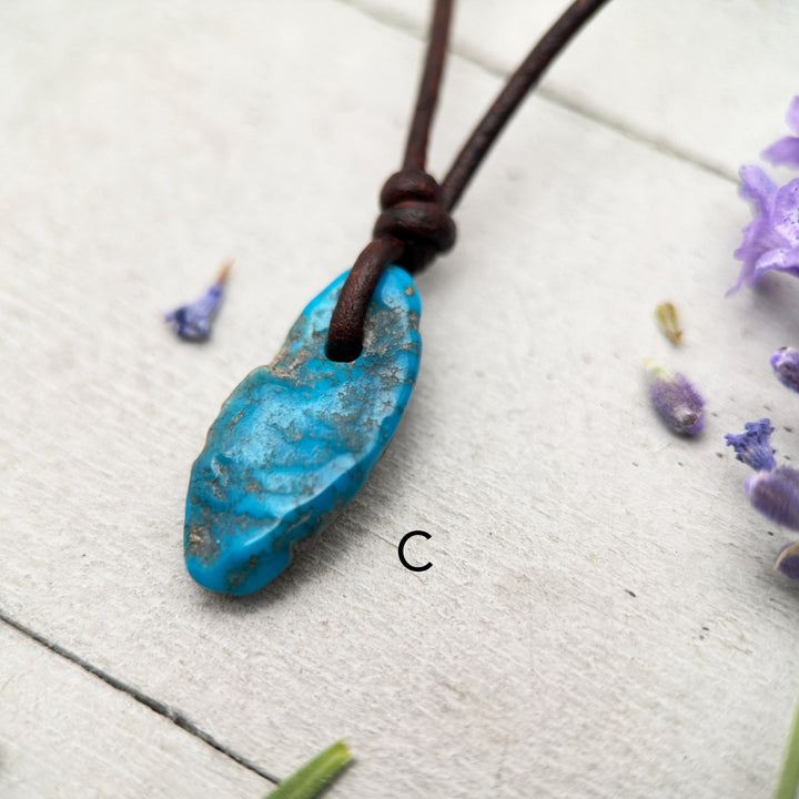 Blue Kingman Turquoise Nugget Leather Necklace - SunlightSilver