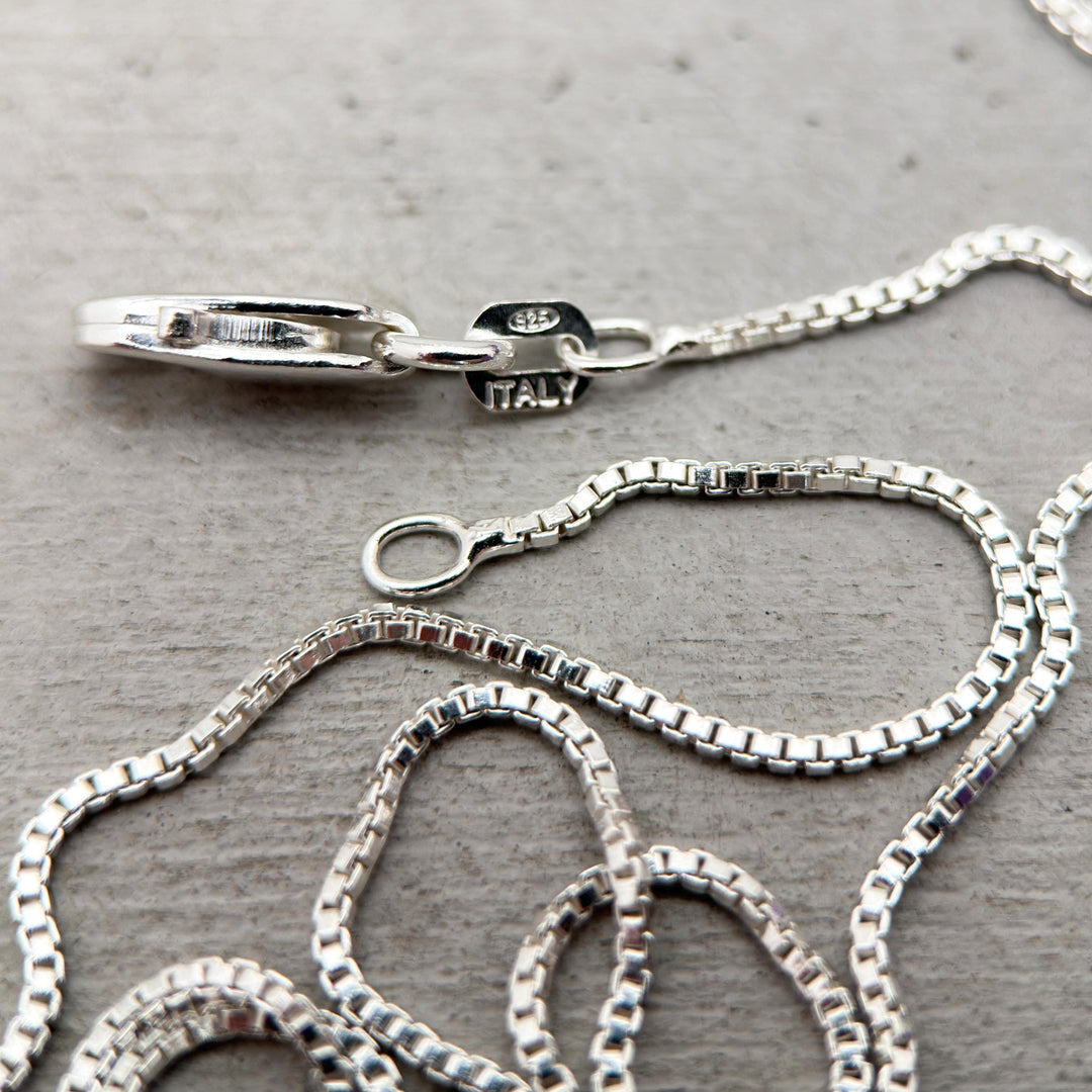 Shiny Sterling Silver Venetian Box Chain Necklace – 1mm Wide – 16", 18", or 20" Length - Italian Solid 925 Sterling Silver Chains - SunlightSilver
