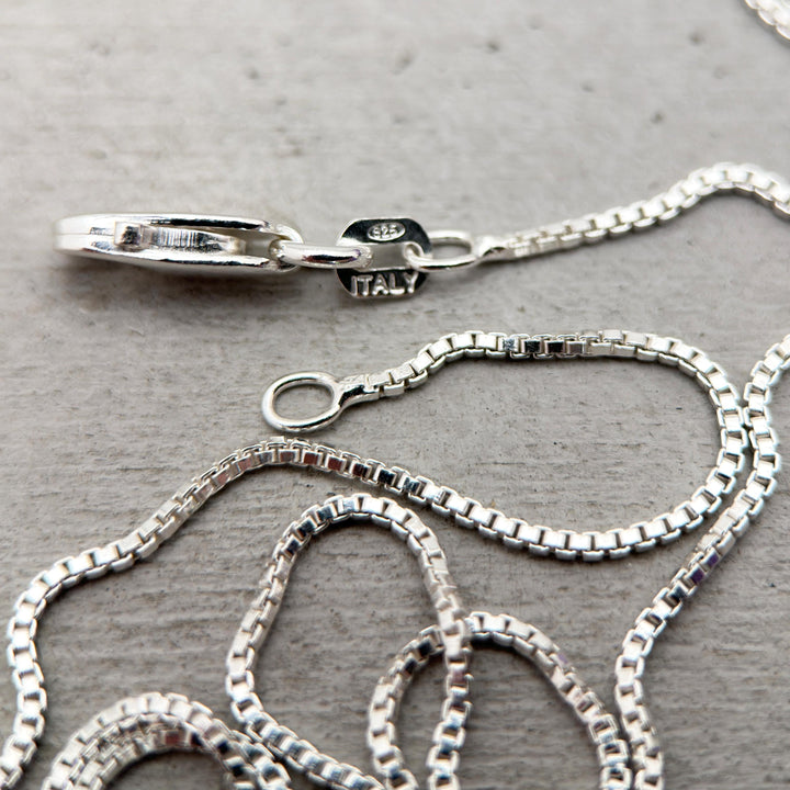 Shiny Sterling Silver Venetian Box Chain Necklace – 1mm Wide – 16", 18", or 20" Length - Italian Solid 925 Sterling Silver Chains - SunlightSilver