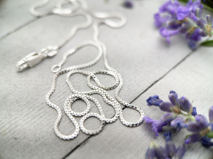 Shiny Sterling Silver Venetian Box Chain Necklace – 1mm Wide – 14" 16", 18", or 20" Length - Italian Solid 925 Sterling Silver Chains - SunlightSilver