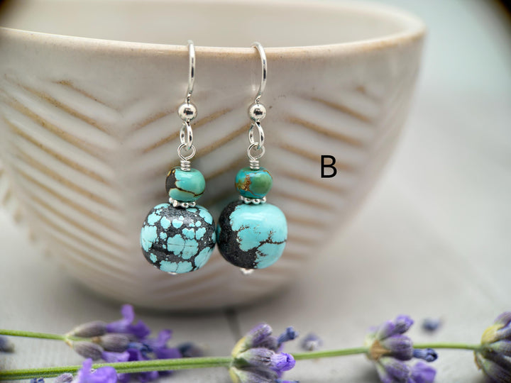 Natural Turquoise and Sterling Silver Earrings - SunlightSilver