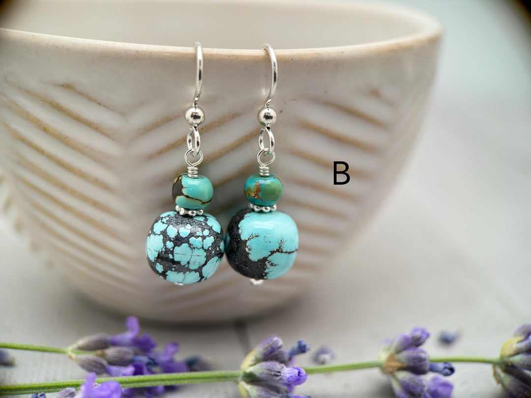 Natural Turquoise and Sterling Silver Earrings - December Birthstone - SunlightSilver