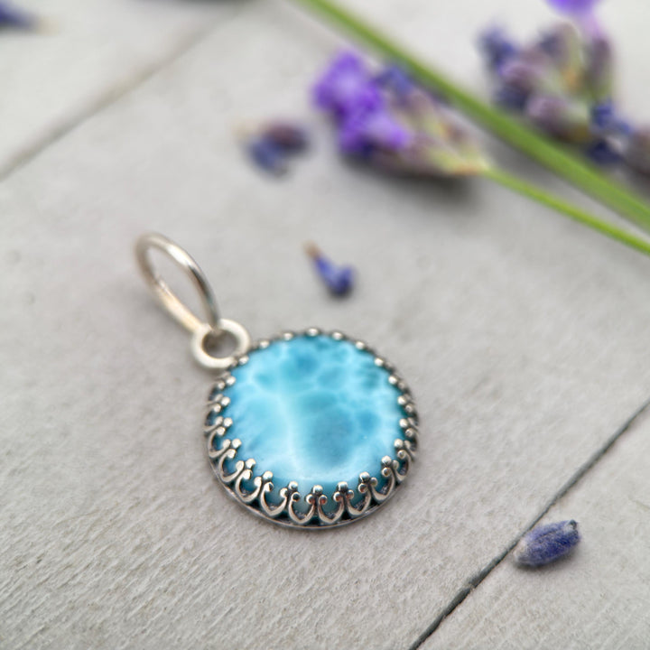Larimar and Solid 925 Sterling Silver Silver Pendant - Layering Necklace Charm - AAA Grade Genuine Larimar - SunlightSilver