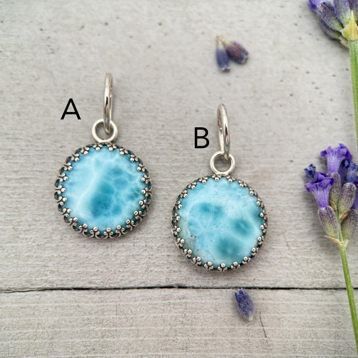 Larimar and Solid 925 Sterling Silver Silver Pendant - Layering Necklace Charm - AAA Grade Genuine Larimar - SunlightSilver