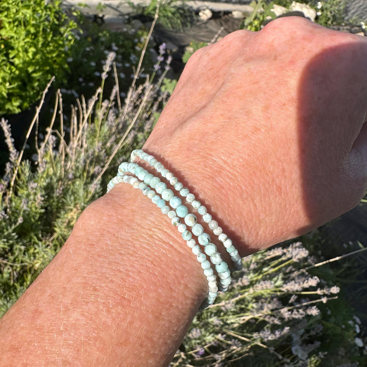 Larimar and Sterling Silver Silver Bracelet - Dainty Faceted Beaded - 3 or 4mm Genuine Blue and White Larimar - SunlightSilver