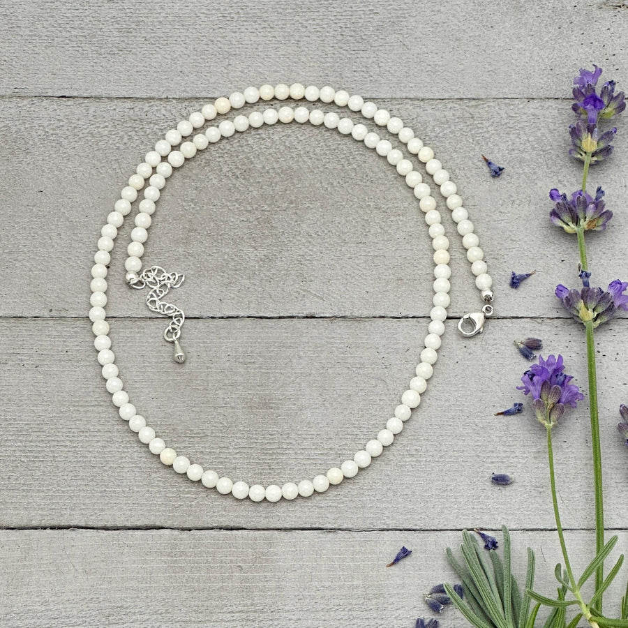White Coral Beaded Necklace - Solid 925 Sterling Silver - Adjustable 16 to 18 inches - SunlightSilver