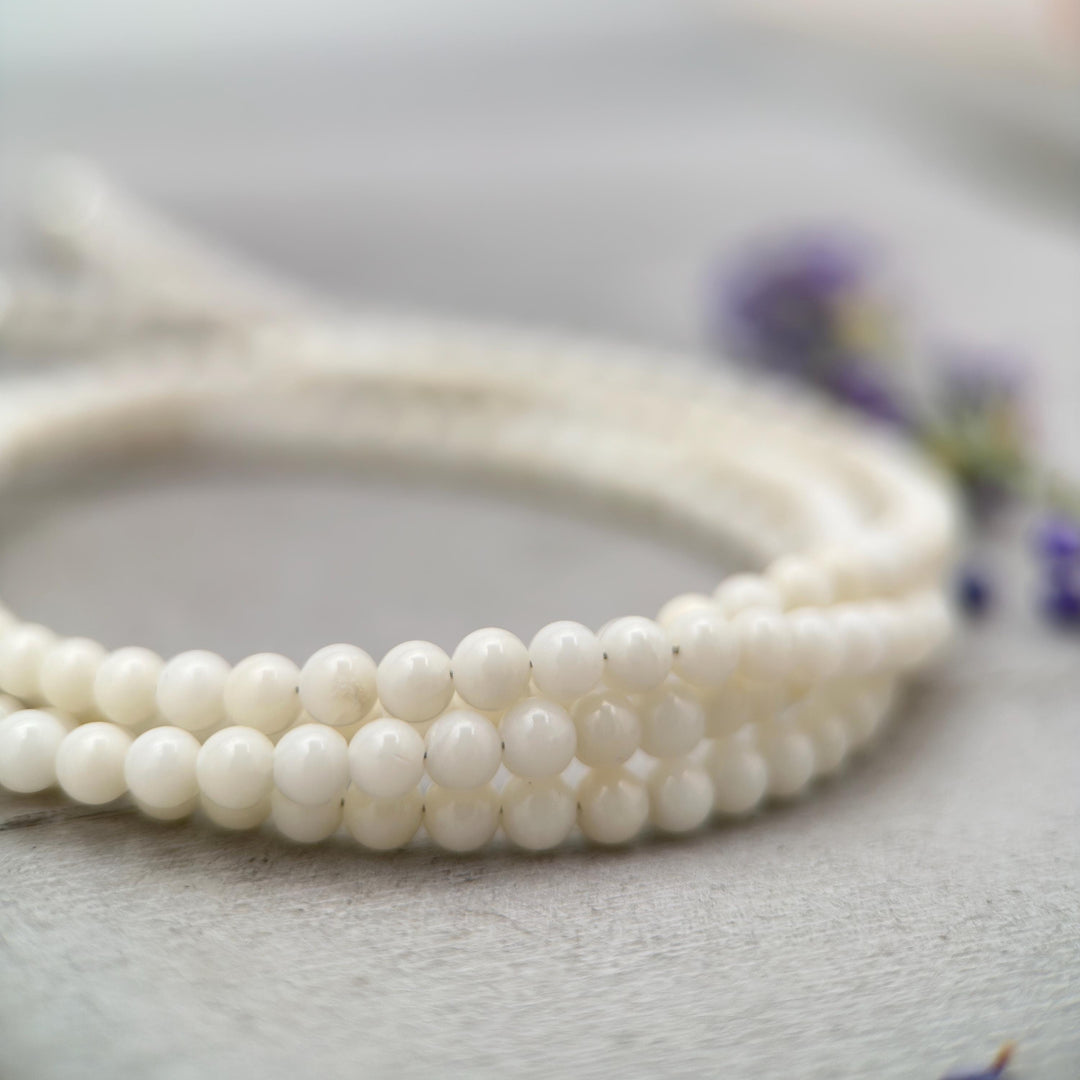 White Coral Beaded Necklace - Solid 925 Sterling Silver - Adjustable 16 to 18 inches - SunlightSilver