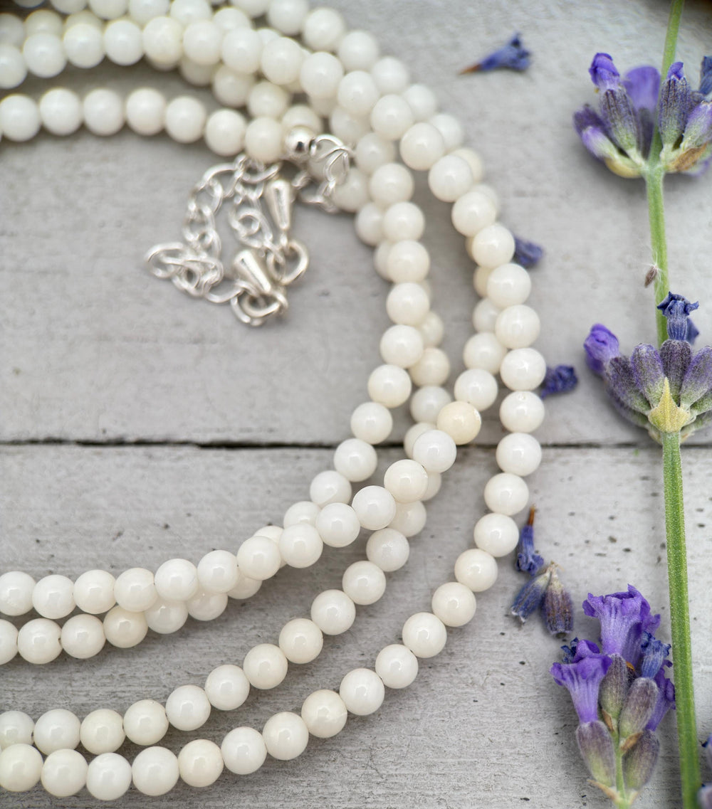 White Coral Beaded Necklace - Solid 925 Sterling Silver - Adjustable 16 to 18 inches - SunlightSilver