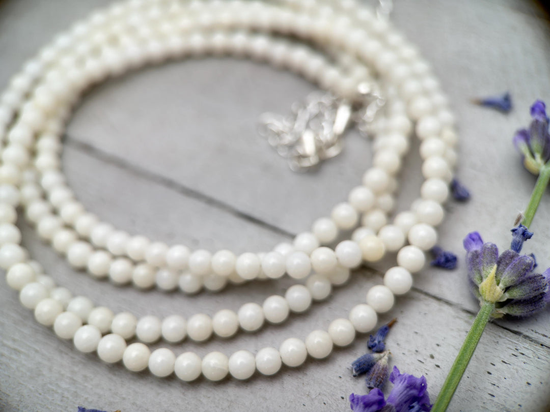 White Coral Beaded Necklace - Solid 925 Sterling Silver - Adjustable 16 to 18 inches - SunlightSilver