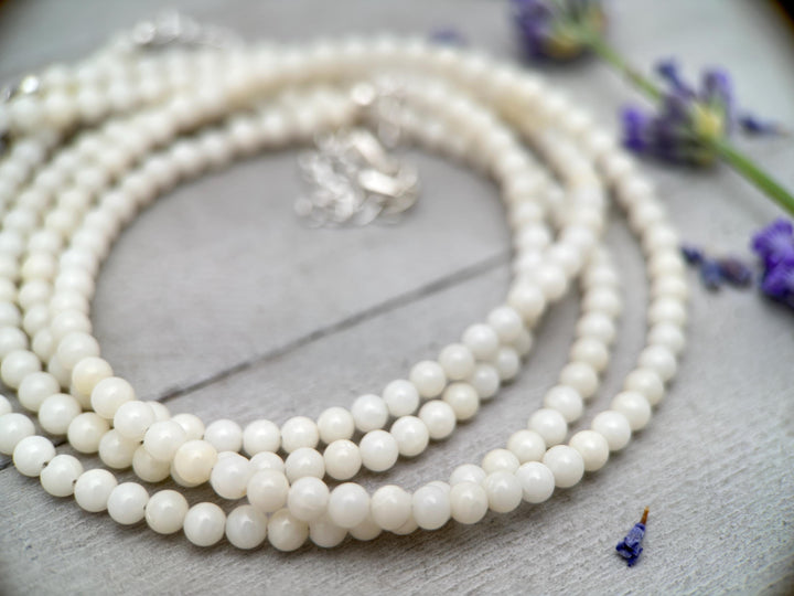 White Coral Beaded Necklace - Solid 925 Sterling Silver - Adjustable 16 to 18 inches - SunlightSilver