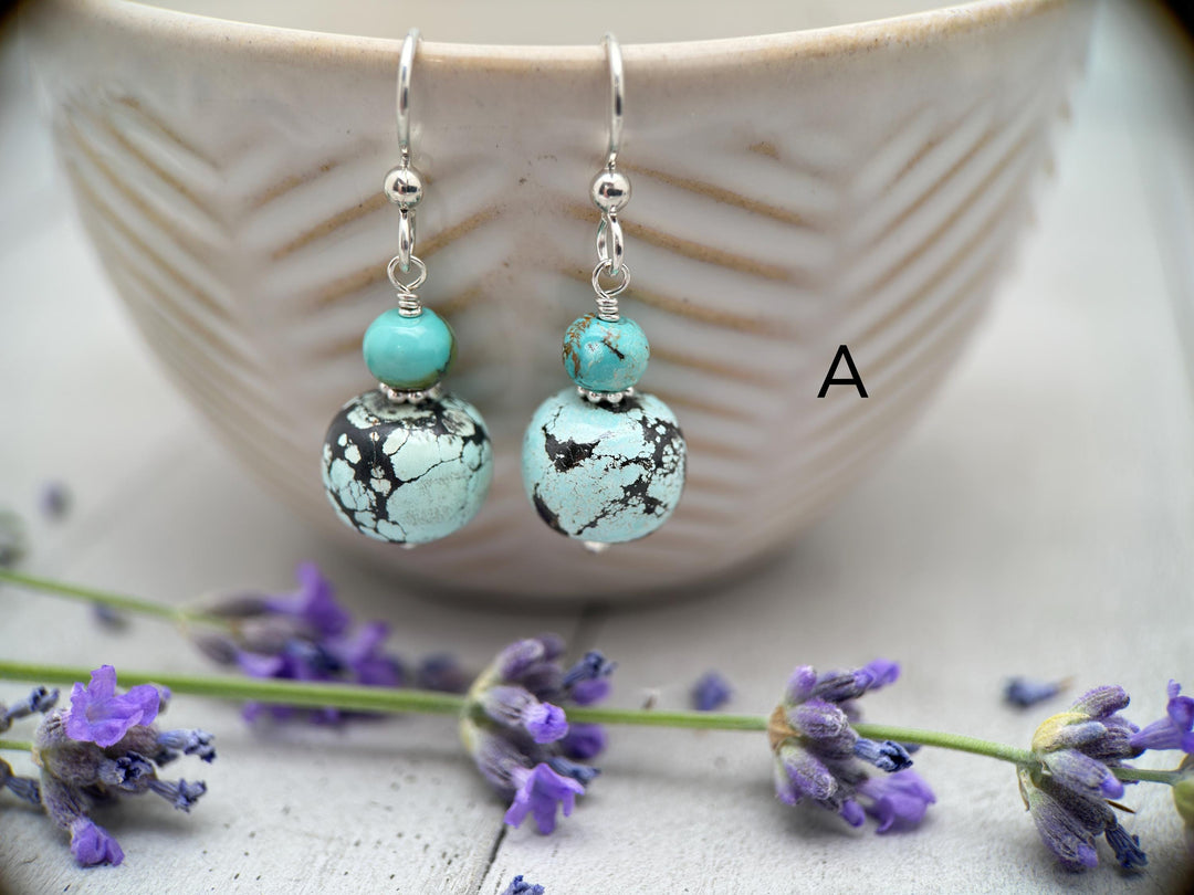 Natural Turquoise and Sterling Silver Earrings - SunlightSilver