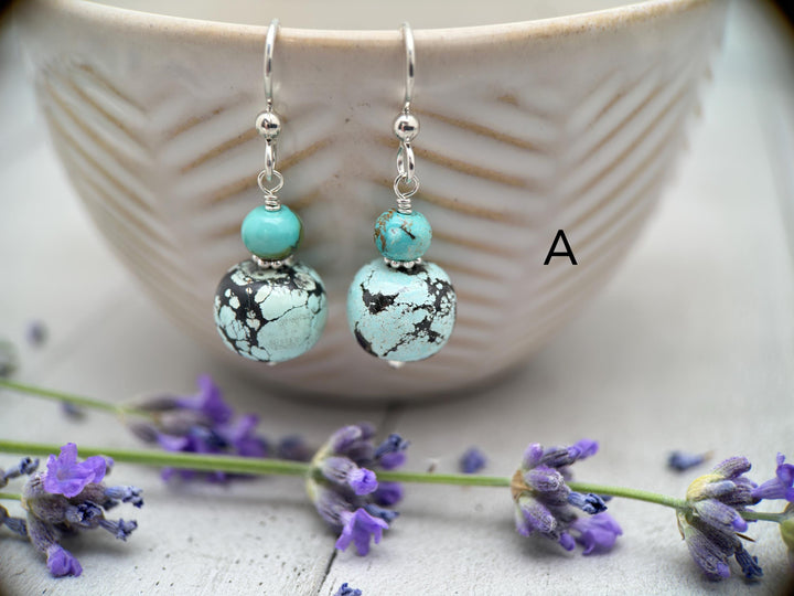 Natural Turquoise and Sterling Silver Earrings - SunlightSilver