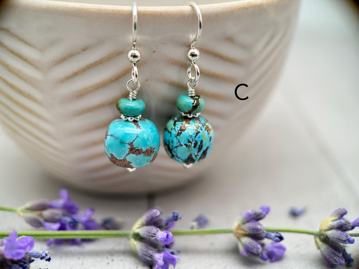 Natural Turquoise and Sterling Silver Earrings - SunlightSilver