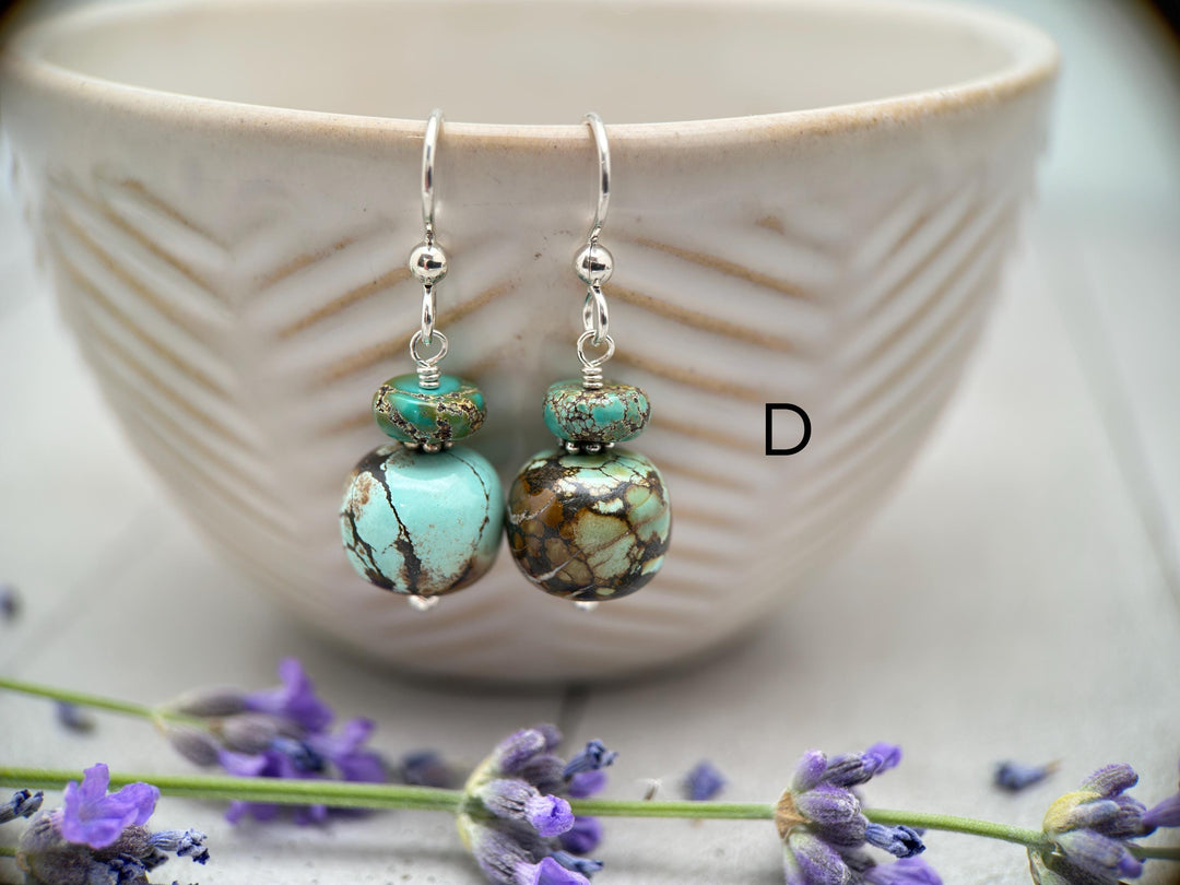 Natural Turquoise and Sterling Silver Earrings - SunlightSilver