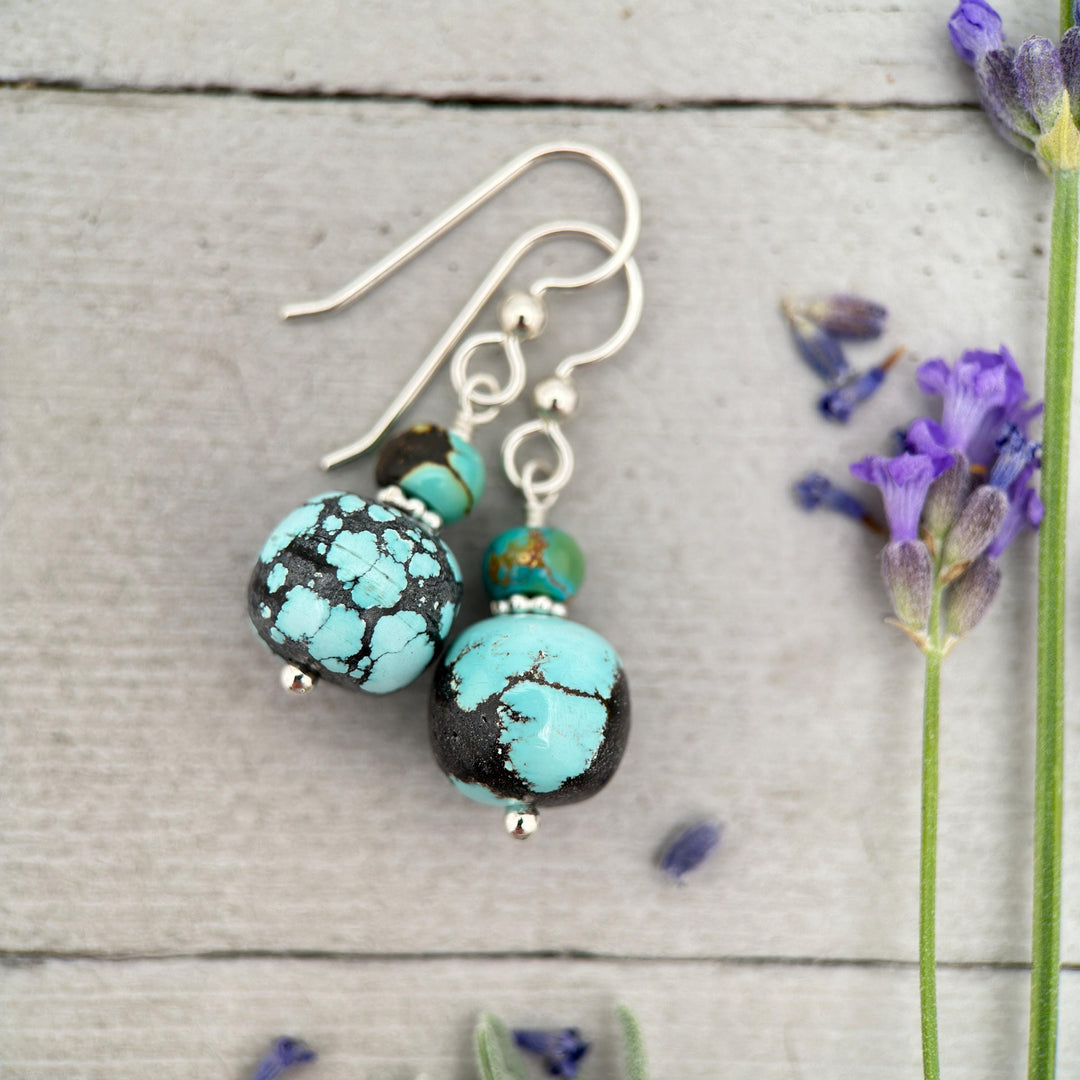 Natural Turquoise and Sterling Silver Earrings - SunlightSilver