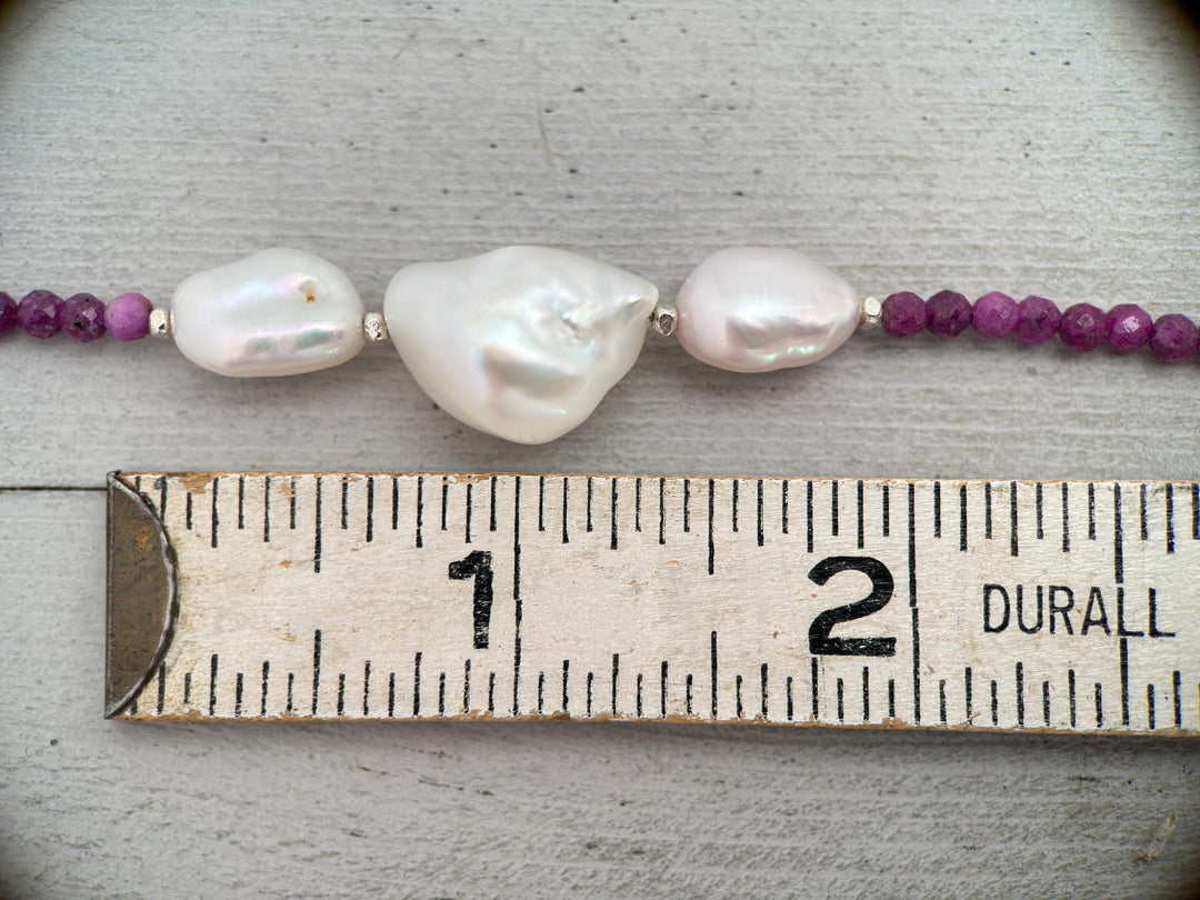 Ruby, Baroque Pearl and solid 925 Sterling Silver Necklace - July Birthstone - SunlightSilver