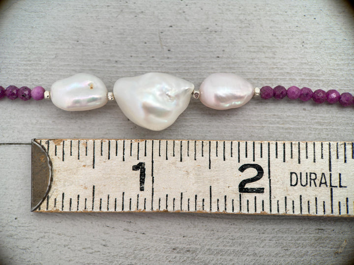 Ruby, Baroque Pearl and solid 925 Sterling Silver Necklace - July Birthstone - SunlightSilver