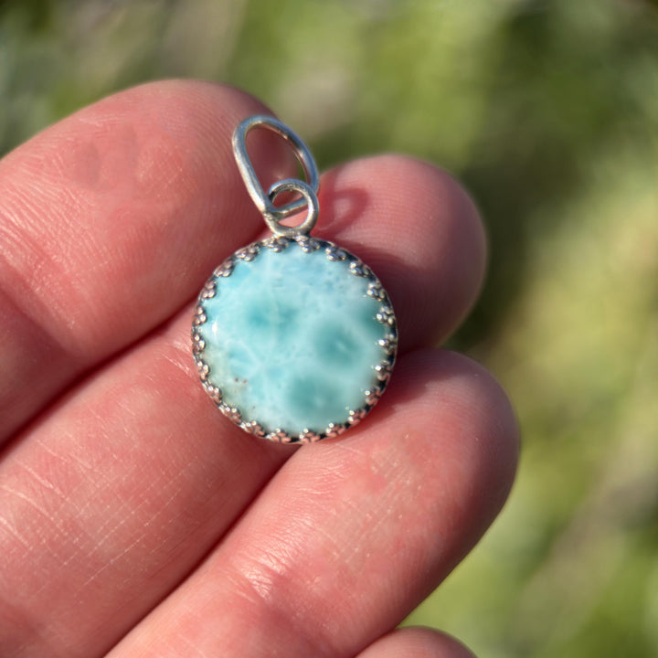 Larimar and Solid 925 Sterling Silver Silver Pendant - Layering Necklace Charm - AAA Grade Genuine Larimar - SunlightSilver