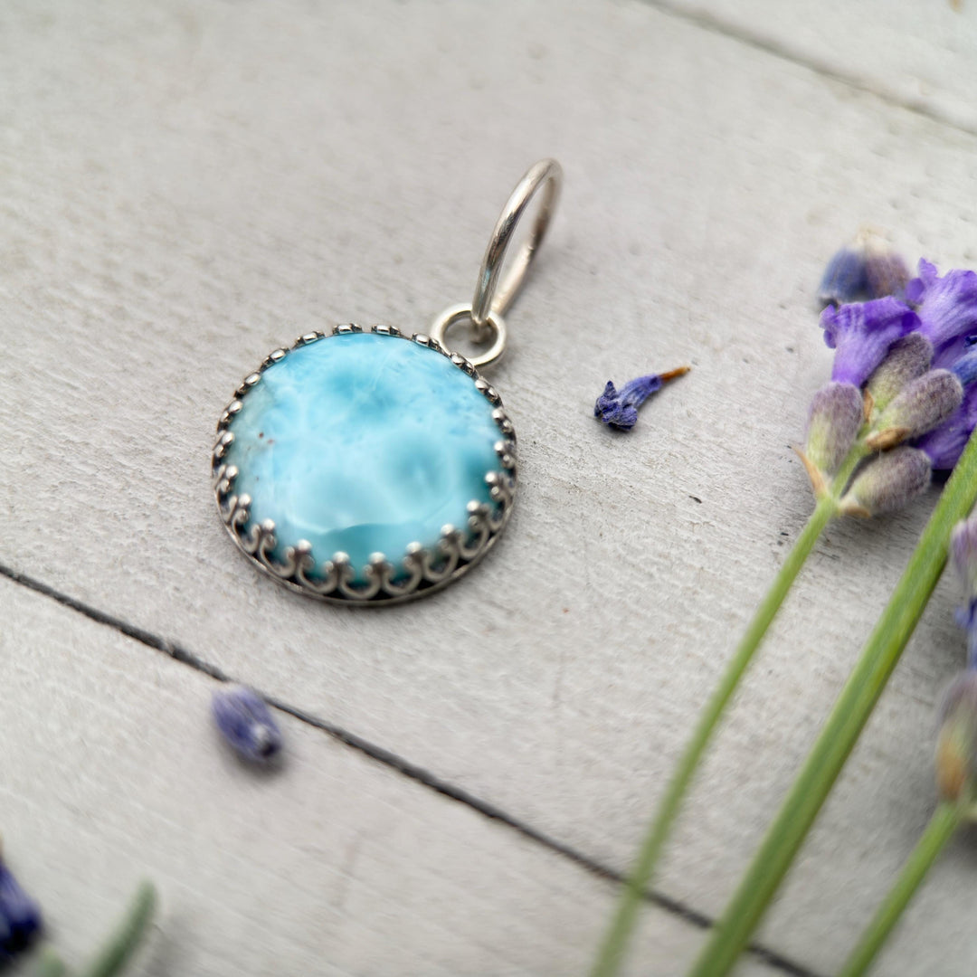 Larimar and Solid 925 Sterling Silver Silver Pendant - Layering Necklace Charm - AAA Grade Genuine Larimar - SunlightSilver
