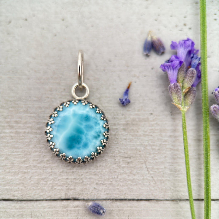 Larimar and Solid 925 Sterling Silver Silver Pendant - Layering Necklace Charm - AAA Grade Genuine Larimar - SunlightSilver
