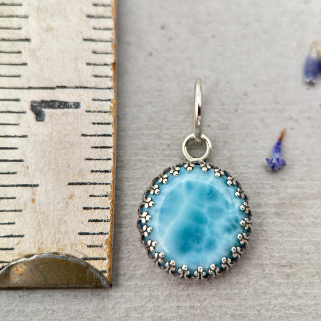 Larimar and Solid 925 Sterling Silver Silver Pendant - Layering Necklace Charm - AAA Grade Genuine Larimar - SunlightSilver