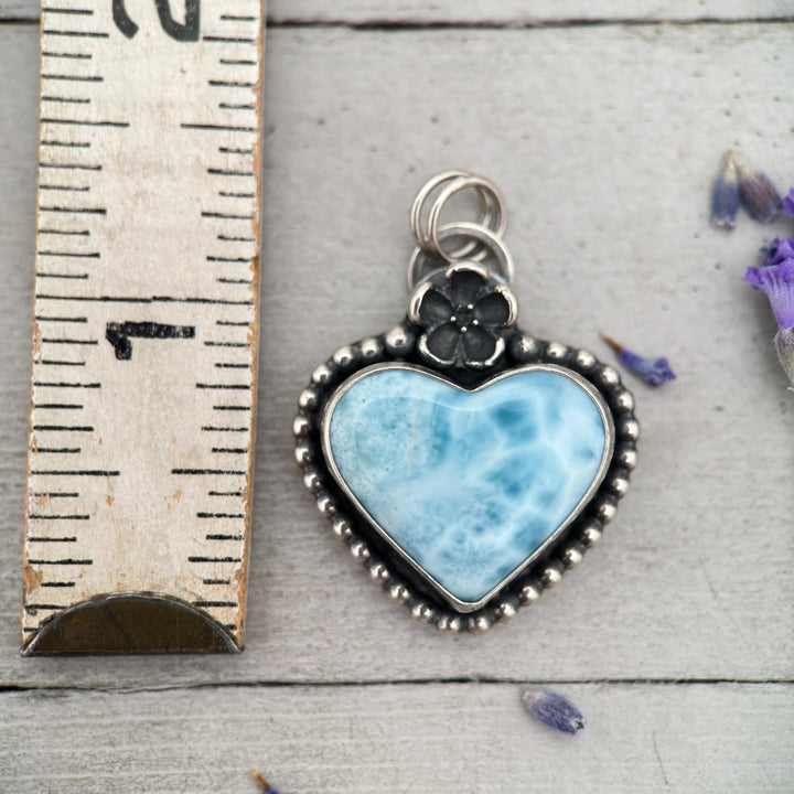 Larimar Heart Pendant Necklace - Solid 925 Sterling Silver - Floral Flower - AAA Genuine Larimar - Love Symbol - SunlightSilver
