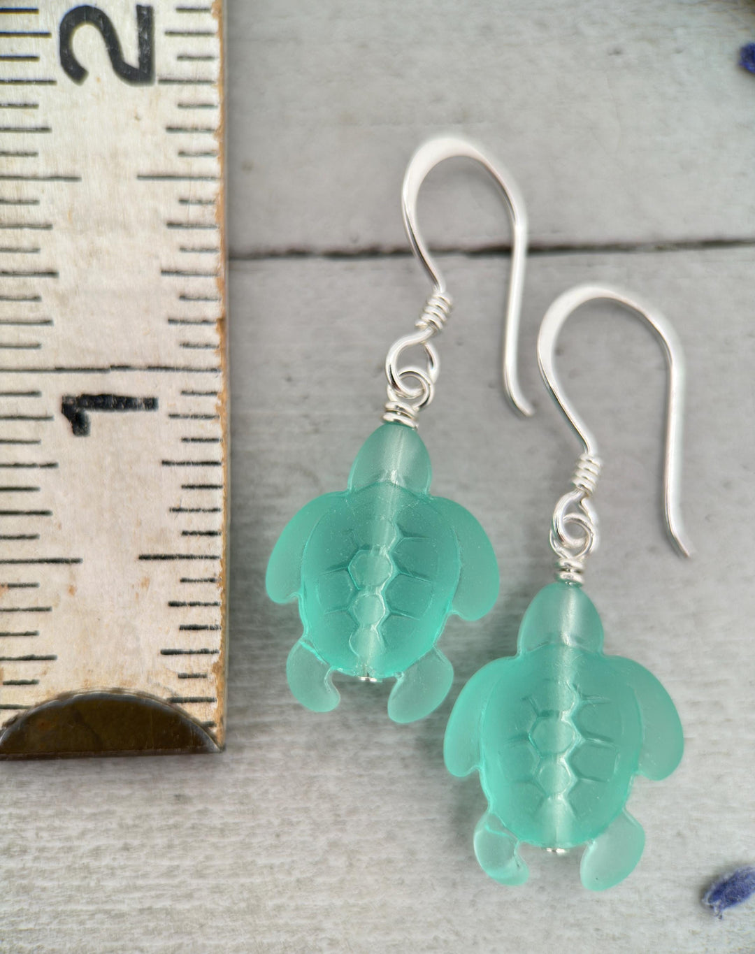 Sea Turtle Earrings - Cultured Recycled Faux "Sea Glass" Tortuga - Solid 925 Sterling Silver - Choose Your Color - Tropical Beach Vibes - SunlightSilver