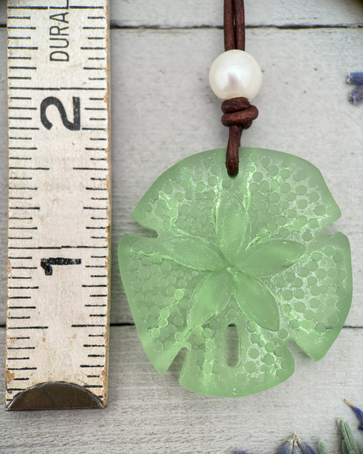 Sand Dollar Pendant Necklace - Cultured Faux "Sea Glass" - Leather - Your Choice of Color - Tropical Island Beach Vibes - Mermaid Coin - SunlightSilver