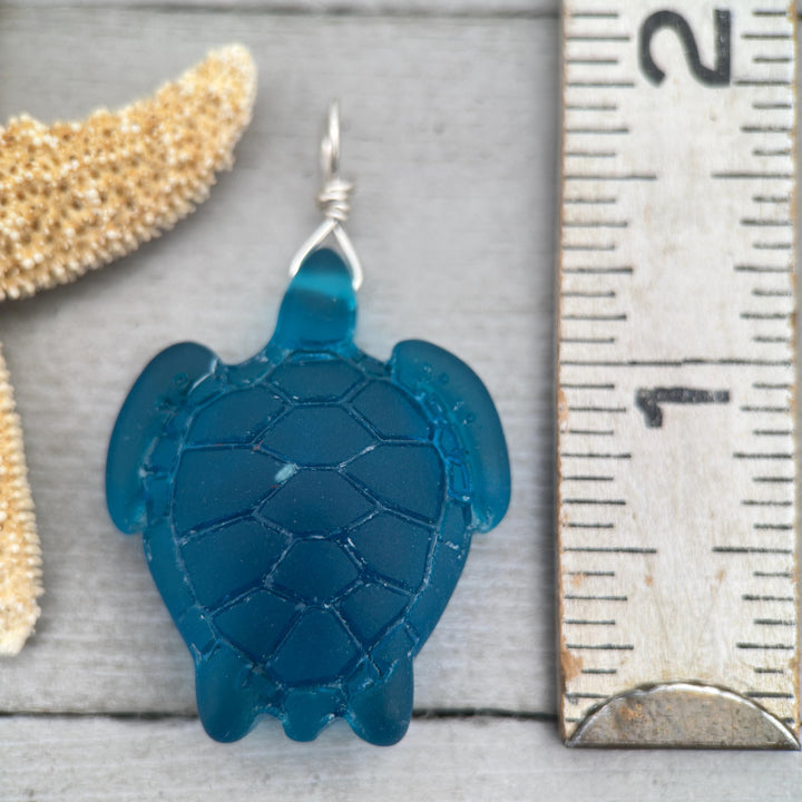Sea Turtle Pendant - Cultured Faux Recycled "Sea Glass" Tortuga - Solid Sterling Silver - Choose your Color - Tropical Island Beach Vibes - SunlightSilver