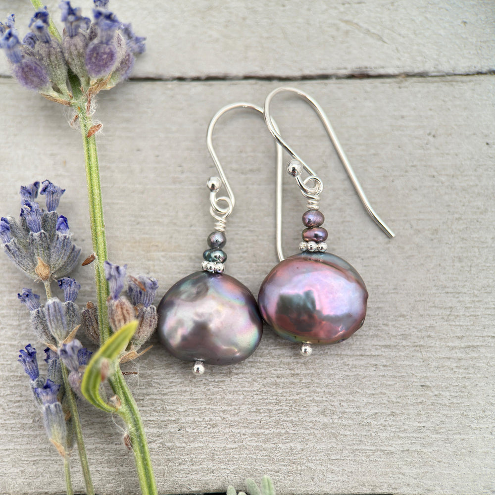 Baroque Peacock Pearl Earrings with Solid 925 Sterling Silver - SunlightSilver
