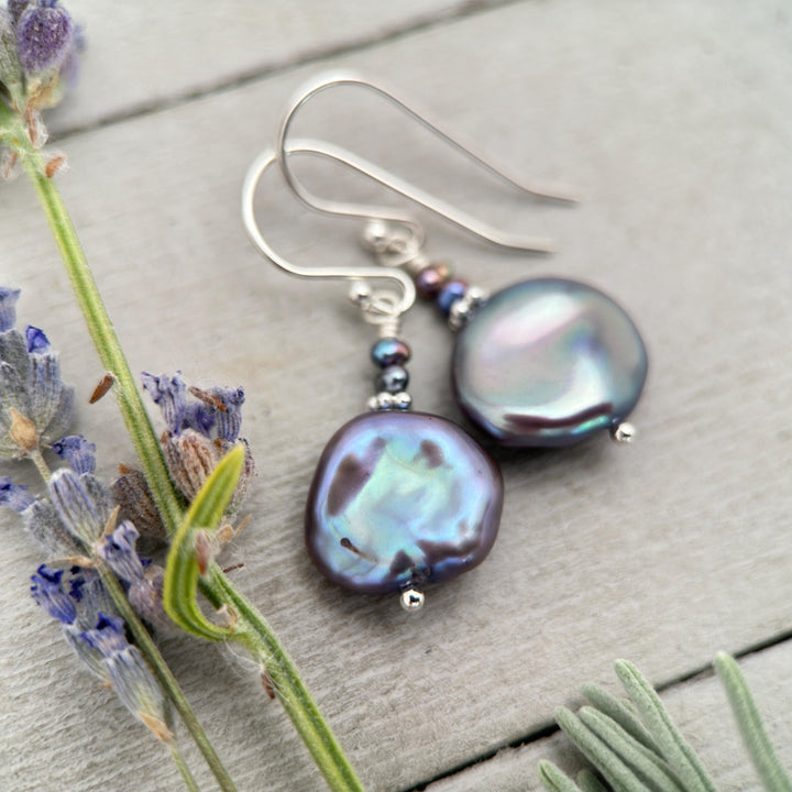 Baroque Peacock Pearl Earrings with Solid 925 Sterling Silver - SunlightSilver