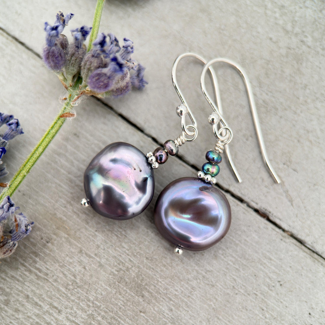 Baroque Peacock Pearl Earrings with Solid 925 Sterling Silver - SunlightSilver