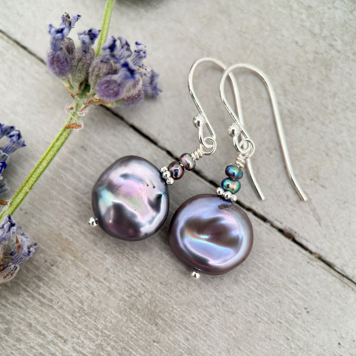 Baroque Peacock Pearl Earrings with Solid 925 Sterling Silver - SunlightSilver