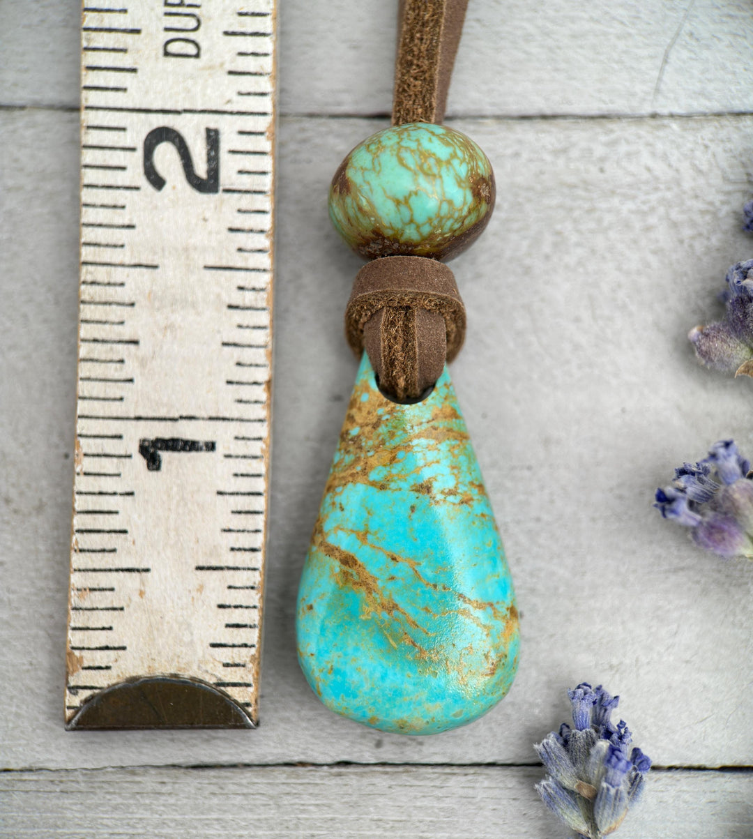 Kingman Turquoise Leather Necklace – Adjustable Brown Cord with Arizona Turquoise Pendant – Handmade in the USA - SunlightSilver