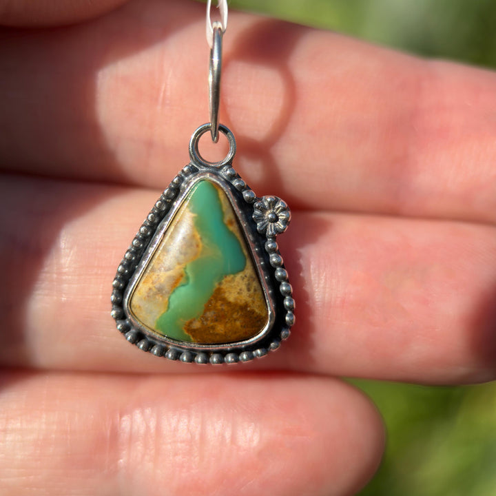Royston Ribbon Turquoise Pendant – Vibrant Green Turquoise River – Solid 925 Sterling Silver - Small Layering Necklace - Made in the USA - SunlightSilver