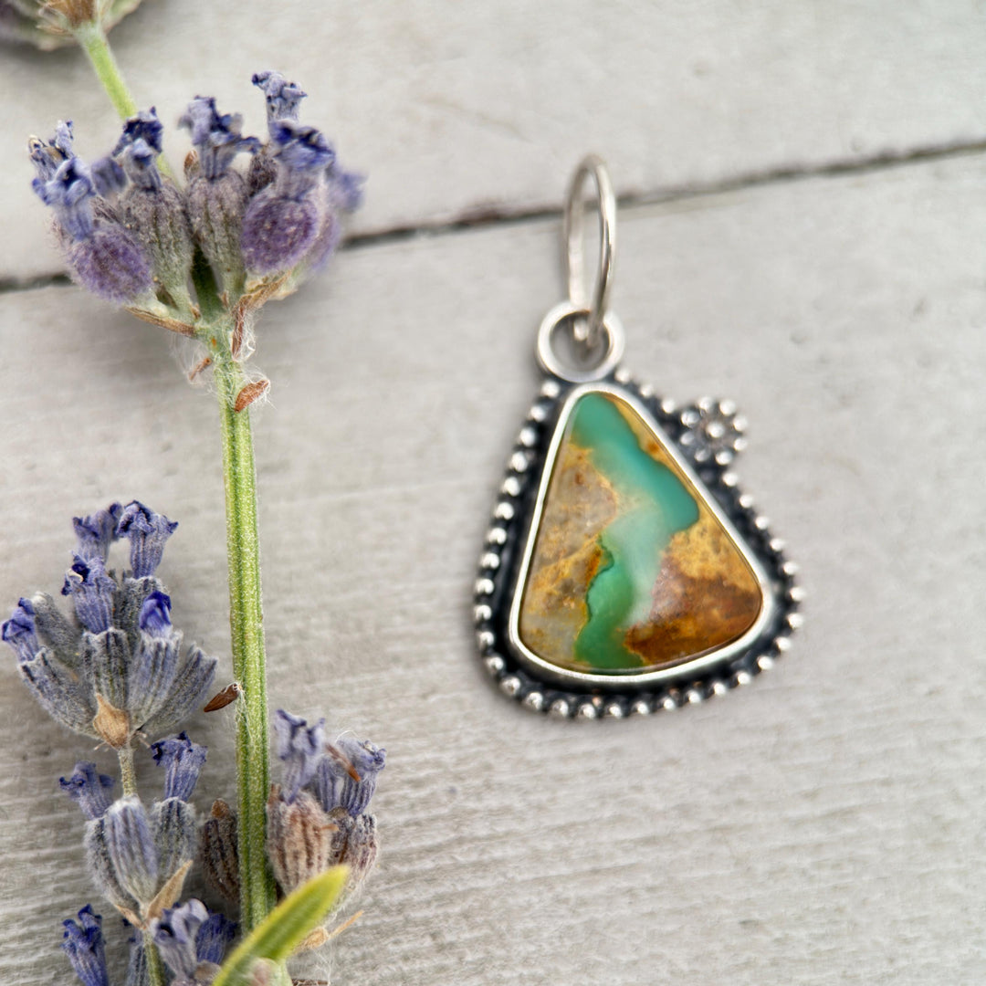 Royston Ribbon Turquoise Pendant – Vibrant Green Turquoise River – Solid 925 Sterling Silver - Small Layering Necklace - Made in the USA - SunlightSilver
