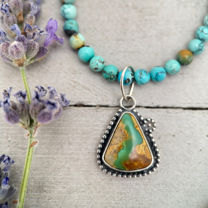 Royston Ribbon Turquoise Pendant – Vibrant Green Turquoise River – Solid 925 Sterling Silver - Small Layering Necklace - Made in the USA - SunlightSilver
