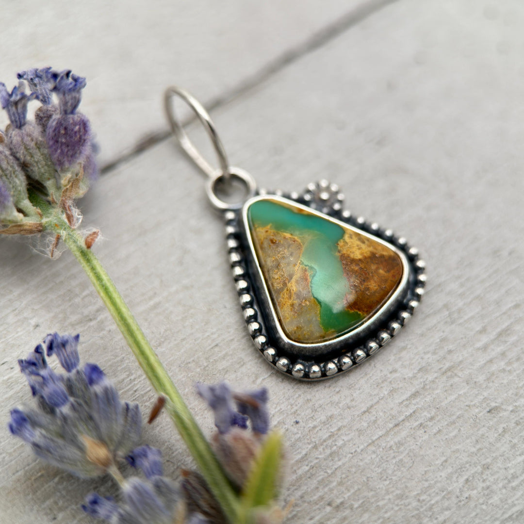 Royston Ribbon Turquoise Pendant – Vibrant Green Turquoise River – Solid 925 Sterling Silver - Small Layering Necklace - Made in the USA - SunlightSilver