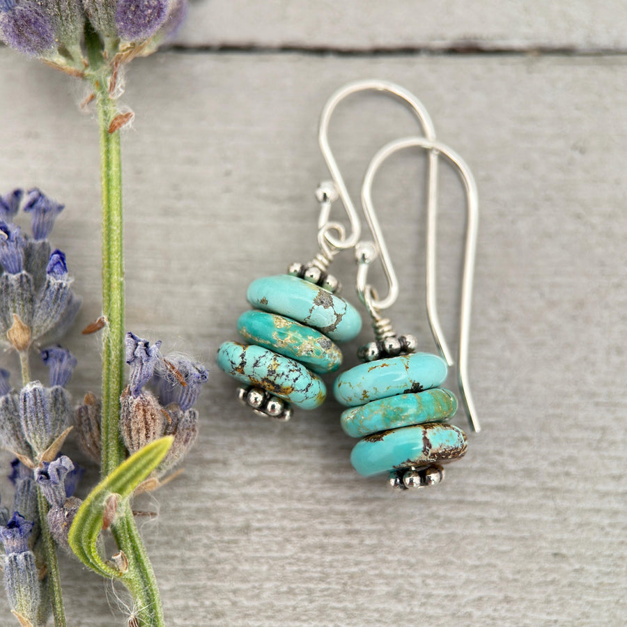 Gorgeous Natural Turquoise and Sterling Silver Small Earrings – December Birthstone - Handmade in the USA - SunlightSilver