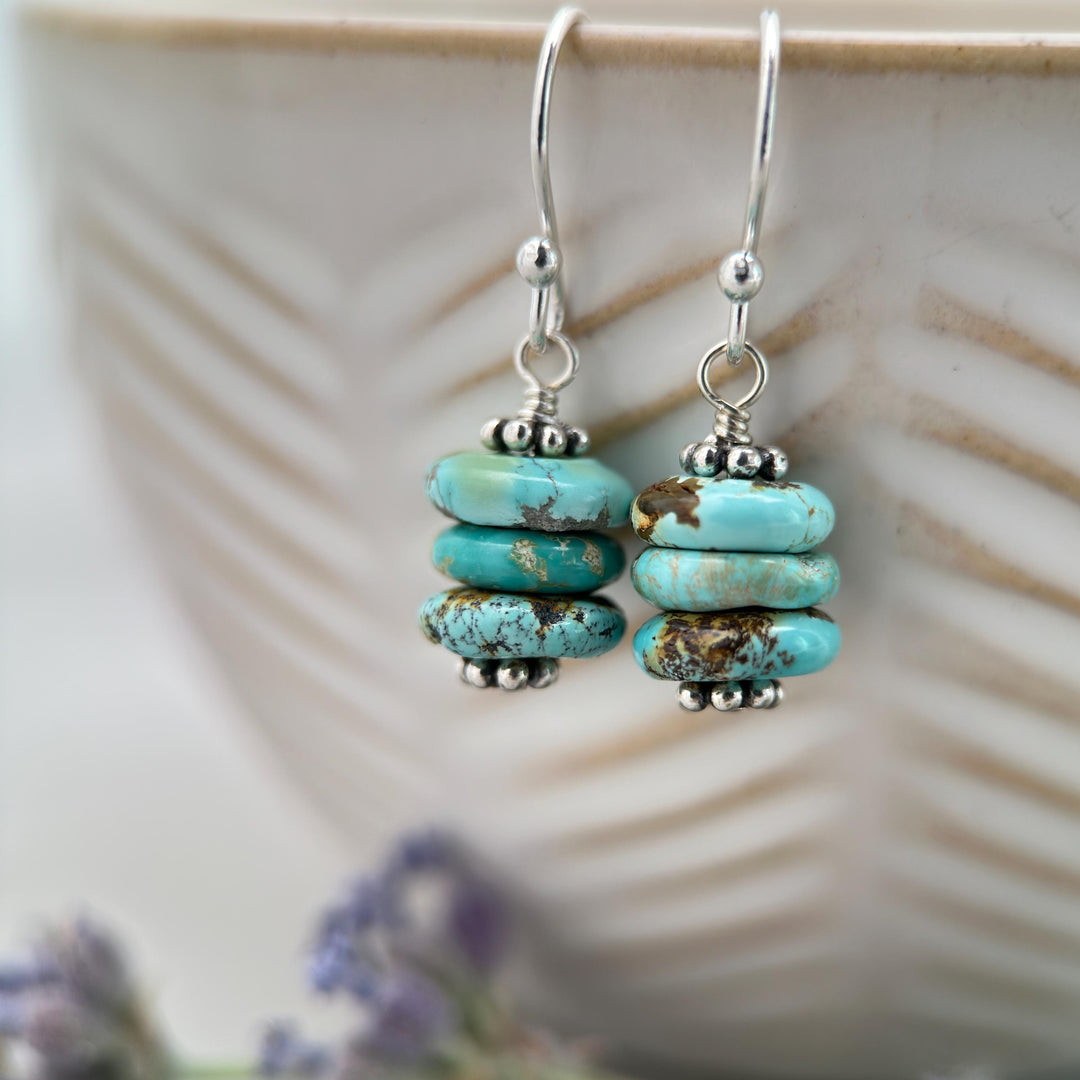 Gorgeous Natural Turquoise and Sterling Silver Small Earrings – December Birthstone - Handmade in the USA - SunlightSilver
