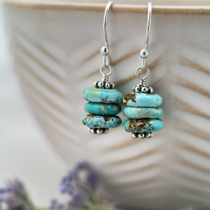 Gorgeous Natural Turquoise and Sterling Silver Small Earrings – December Birthstone - Handmade in the USA - SunlightSilver