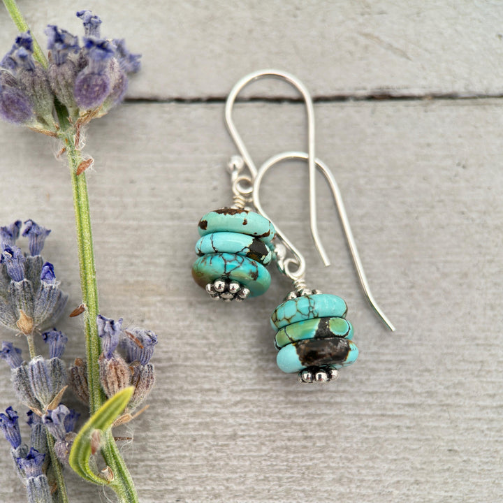 Gorgeous Natural Turquoise and Sterling Silver Small Earrings – December Birthstone - Handmade in the USA - SunlightSilver