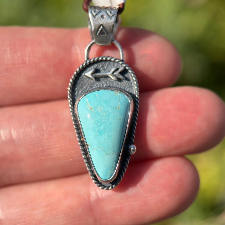 Royston Turquoise Protective Arrow Pendant - Solid 925 Sterling Silver - Nevada, USA - Blue Turquoise - SunlightSilver