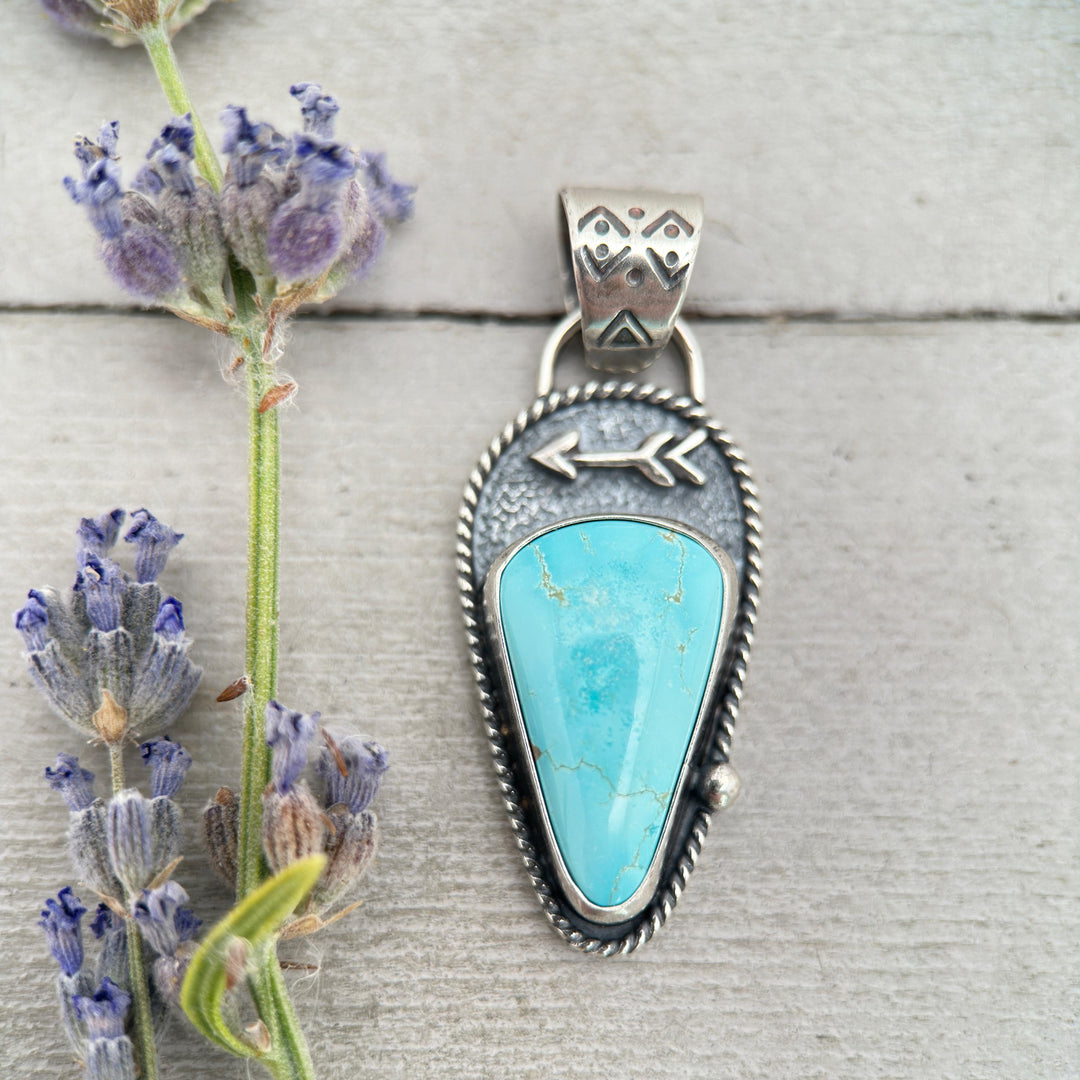 Royston Turquoise Protective Arrow Pendant - Solid 925 Sterling Silver - Nevada, USA - Blue Turquoise - SunlightSilver