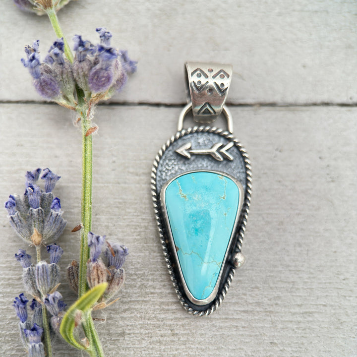 Royston Turquoise Protective Arrow Pendant - Solid 925 Sterling Silver - Nevada, USA - Blue Turquoise - SunlightSilver
