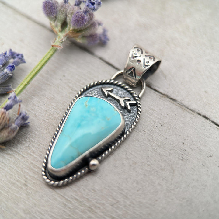 Royston Turquoise Protective Arrow Pendant - Solid 925 Sterling Silver - Nevada, USA - Blue Turquoise - SunlightSilver