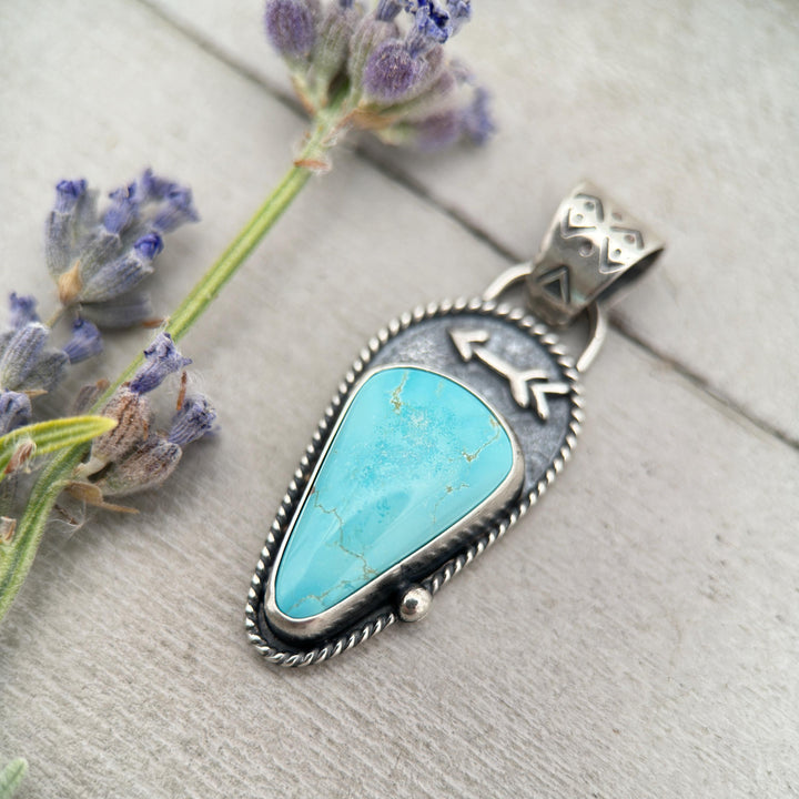 Royston Turquoise Protective Arrow Pendant - Solid 925 Sterling Silver - Nevada, USA - Blue Turquoise - SunlightSilver