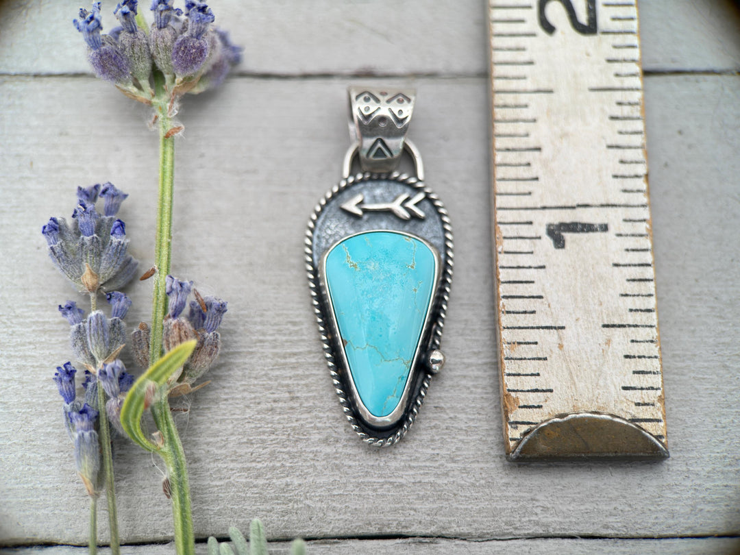 Royston Turquoise Protective Arrow Pendant - Solid 925 Sterling Silver - Nevada, USA - Blue Turquoise - SunlightSilver