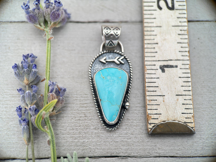 Royston Turquoise Protective Arrow Pendant - Solid 925 Sterling Silver - Nevada, USA - Blue Turquoise - SunlightSilver