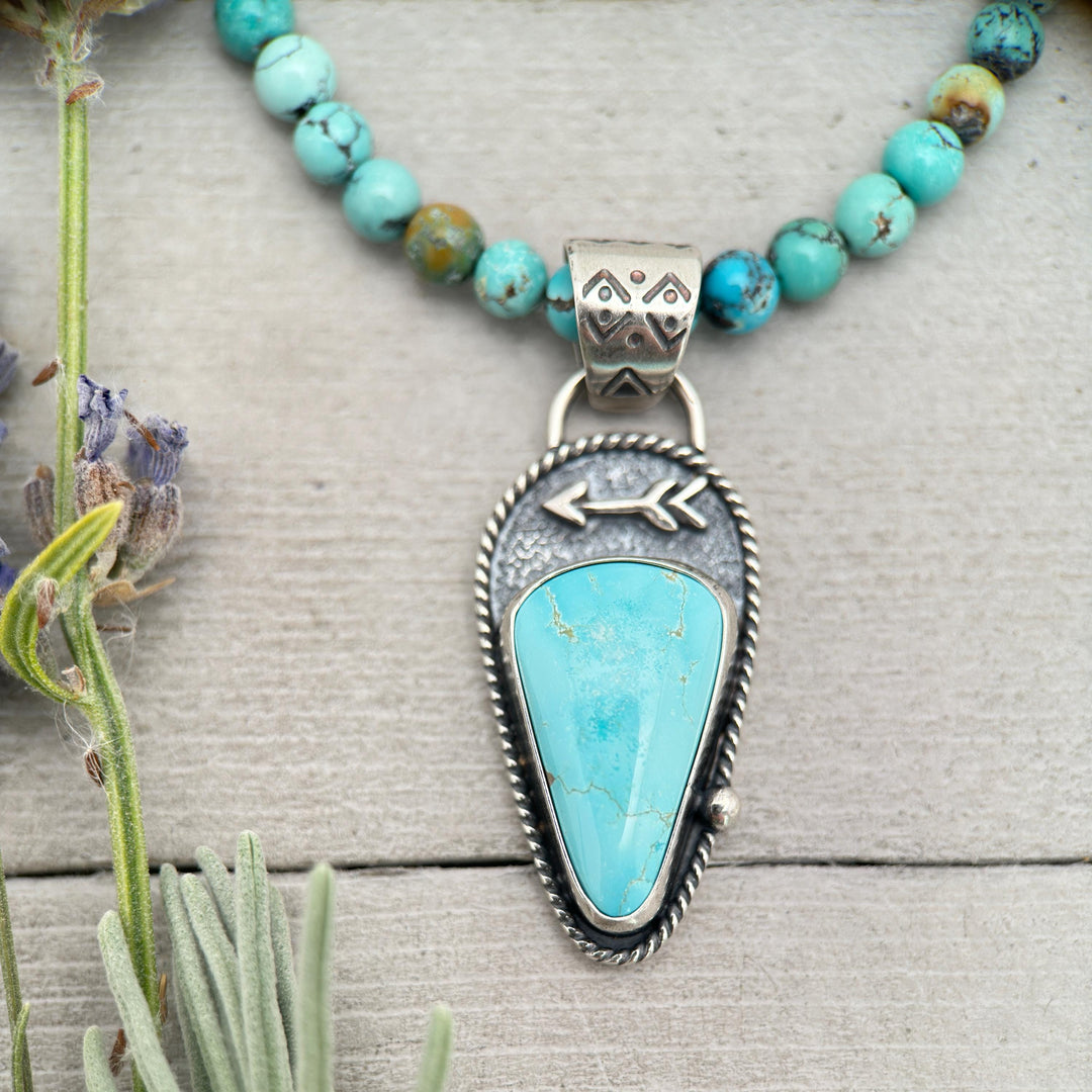 Royston Turquoise Protective Arrow Pendant - Solid 925 Sterling Silver - Nevada, USA - Blue Turquoise - SunlightSilver